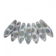 Czech Glass Daggers beads 5x16mm Crystal vitrail dots matted 00030-2817A